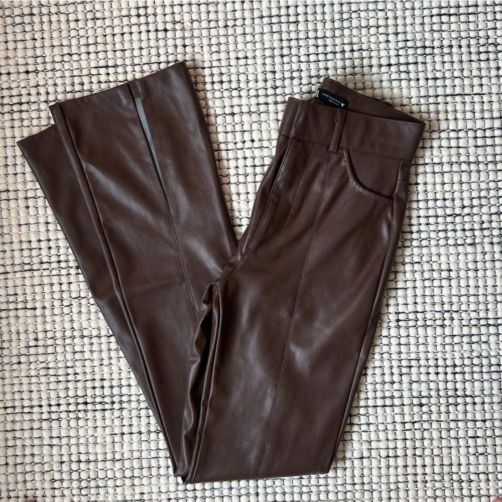 Zara Brown Faux Leather Pants with Ankle Slits